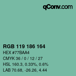 颜色代码: RGB 119 186 164 | qconv.com