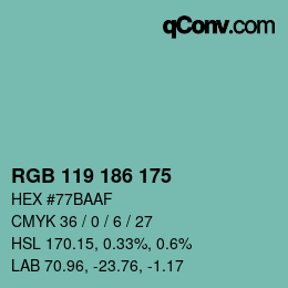 カラーコード: RGB 119 186 175 | qconv.com