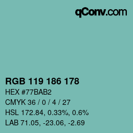 Color code: RGB 119 186 178 | qconv.com