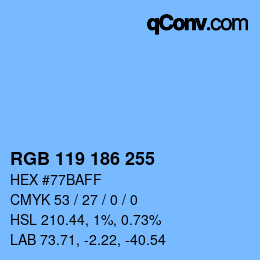 Color code: RGB 119 186 255 | qconv.com