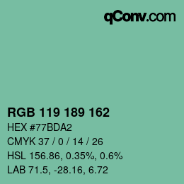 Color code: RGB 119 189 162 | qconv.com