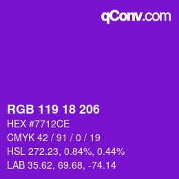Color code: RGB 119 18 206 | qconv.com