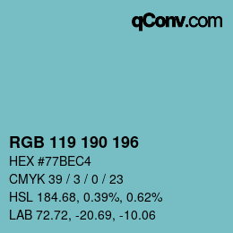 Color code: RGB 119 190 196 | qconv.com