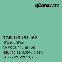 Color code: RGB 119 191 162 | qconv.com