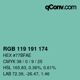 Color code: RGB 119 191 174 | qconv.com