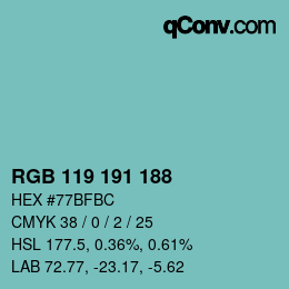カラーコード: RGB 119 191 188 | qconv.com