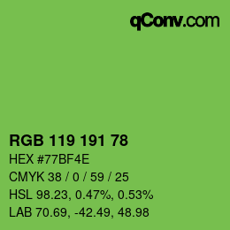 Color code: RGB 119 191 78 | qconv.com