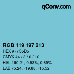 颜色代码: RGB 119 197 213 | qconv.com