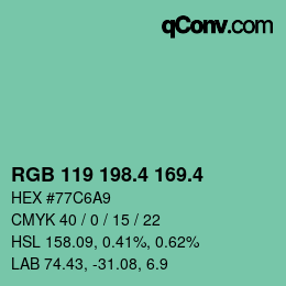 カラーコード: RGB 119 198.4 169.4 | qconv.com