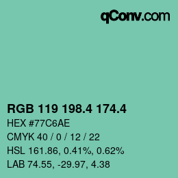 カラーコード: RGB 119 198.4 174.4 | qconv.com