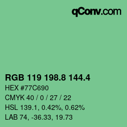 カラーコード: RGB 119 198.8 144.4 | qconv.com