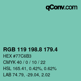 カラーコード: RGB 119 198.8 179.4 | qconv.com