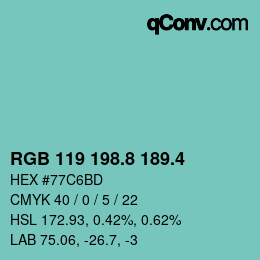 カラーコード: RGB 119 198.8 189.4 | qconv.com