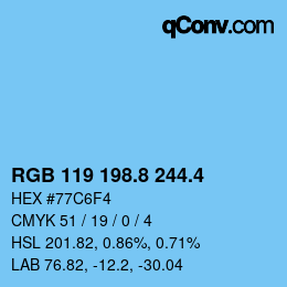 カラーコード: RGB 119 198.8 244.4 | qconv.com