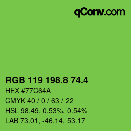 カラーコード: RGB 119 198.8 74.4 | qconv.com