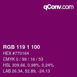 Color code: RGB 119 1 100 | qconv.com