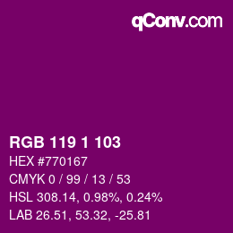 Color code: RGB 119 1 103 | qconv.com