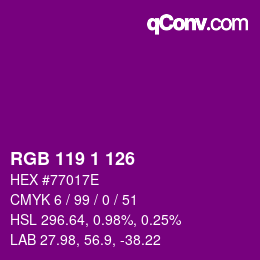 Color code: RGB 119 1 126 | qconv.com