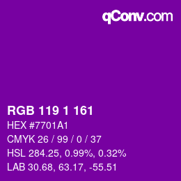 Color code: RGB 119 1 161 | qconv.com