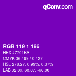 Color code: RGB 119 1 186 | qconv.com