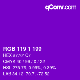Color code: RGB 119 1 199 | qconv.com