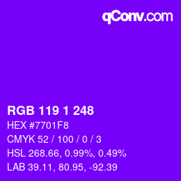 Color code: RGB 119 1 248 | qconv.com