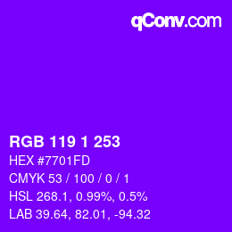 Color code: RGB 119 1 253 | qconv.com