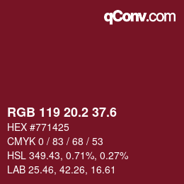 カラーコード: RGB 119 20.2 37.6 | qconv.com