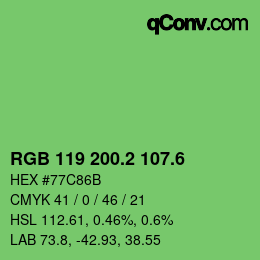 カラーコード: RGB 119 200.2 107.6 | qconv.com