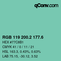 カラーコード: RGB 119 200.2 177.6 | qconv.com