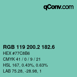 カラーコード: RGB 119 200.2 182.6 | qconv.com