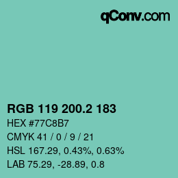 カラーコード: RGB 119 200.2 183 | qconv.com
