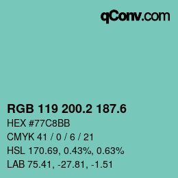カラーコード: RGB 119 200.2 187.6 | qconv.com