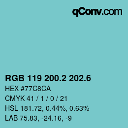 カラーコード: RGB 119 200.2 202.6 | qconv.com