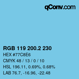 カラーコード: RGB 119 200.2 230 | qconv.com