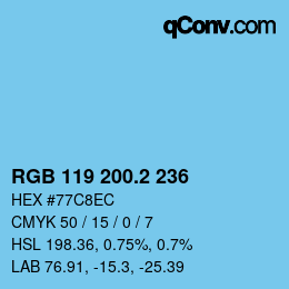 カラーコード: RGB 119 200.2 236 | qconv.com