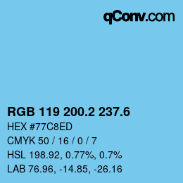 カラーコード: RGB 119 200.2 237.6 | qconv.com