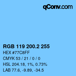 カラーコード: RGB 119 200.2 255 | qconv.com