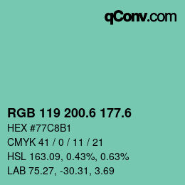 カラーコード: RGB 119 200.6 177.6 | qconv.com
