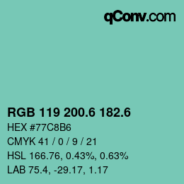 カラーコード: RGB 119 200.6 182.6 | qconv.com
