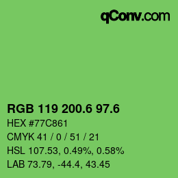 カラーコード: RGB 119 200.6 97.6 | qconv.com