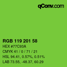 カラーコード: RGB 119 201 58 | qconv.com