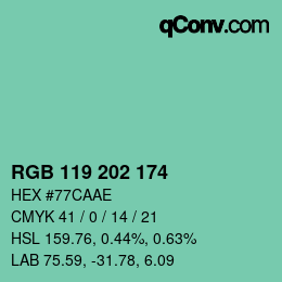 Color code: RGB 119 202 174 | qconv.com