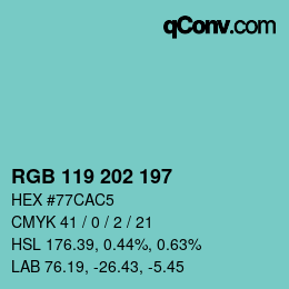 Color code: RGB 119 202 197 | qconv.com