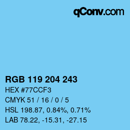 Farbcode: RGB 119 204 243 | qconv.com