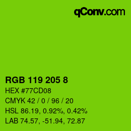 Color code: RGB 119 205 8 | qconv.com