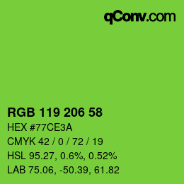 カラーコード: RGB 119 206 58 | qconv.com