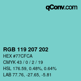 カラーコード: RGB 119 207 202 | qconv.com