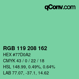 カラーコード: RGB 119 208 162 | qconv.com