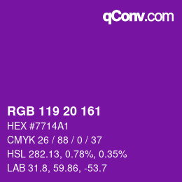 Color code: RGB 119 20 161 | qconv.com